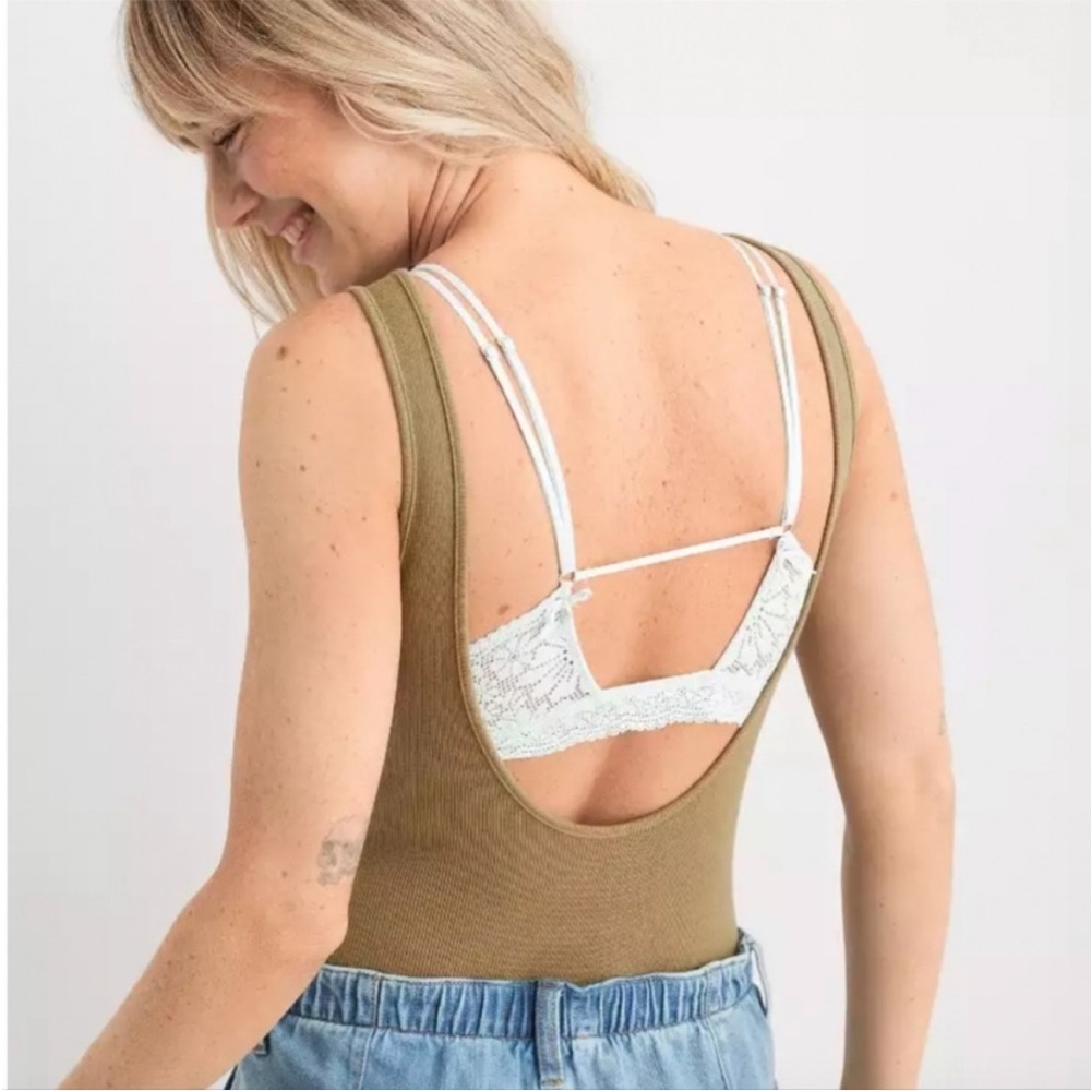 Aerie Low Scoop Back Ribbed Tank Bodysuit Green Sz L